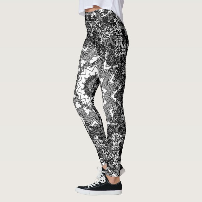 Leggings Blanco negro, calabaza, mandala (Izquierda)
