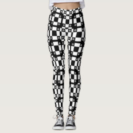 Leggings Blanco Negro De Nubes Y Cuadrados