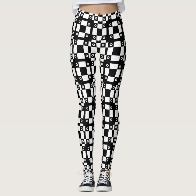 Leggings Blanco Negro De Nubes Y Cuadrados (Anverso)
