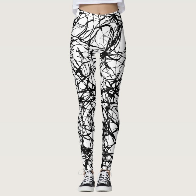 Leggings Blanco Negro Simple Áspero Abstracto (Anverso)