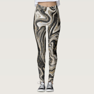 Leggings Blanco Negro y Chic Swirl Moderno Abstracto