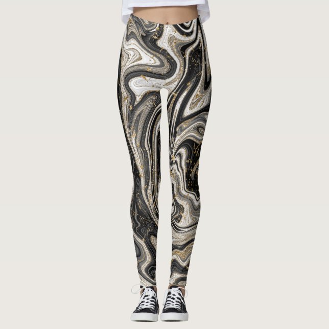 Leggings Blanco Negro y Chic Swirl Moderno Abstracto (Anverso)