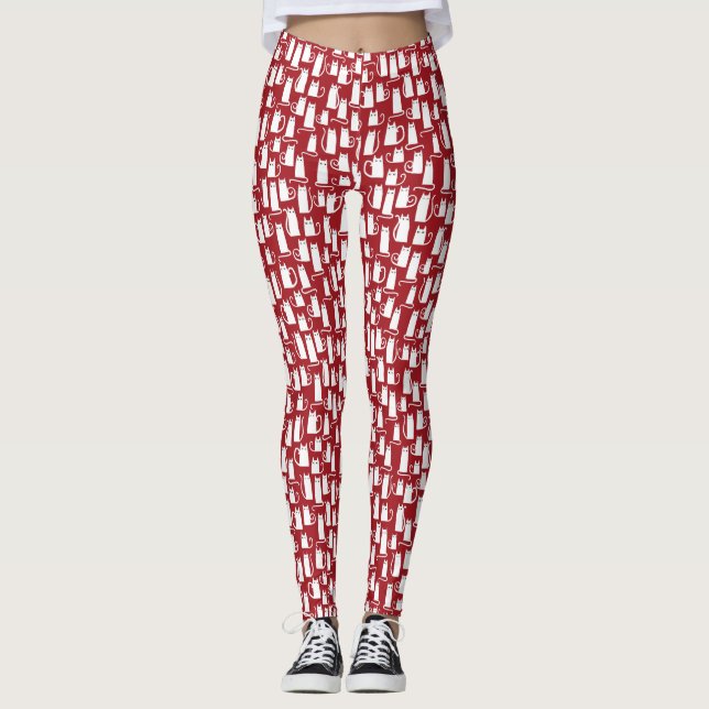 Leggings Blanco rojo del gato (Anverso)