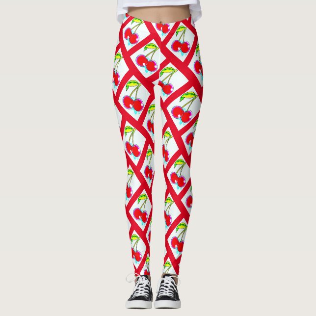 Leggings Blanco rojo Thunder_Cove de las cerezas (Anverso)