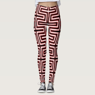 Leggings Blanco Rojo y Maze negro tela de barro africano