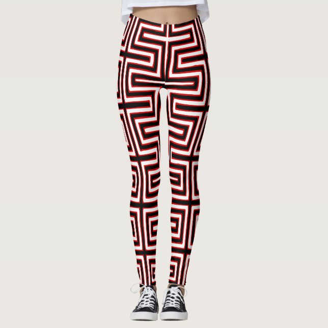 Leggings Blanco Rojo y Maze negro tela de barro africano (Anverso)