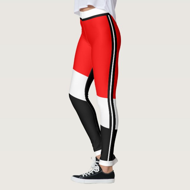 Leggings Blanco rojo y negro con banda lateral (Izquierda)