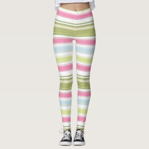 Leggings Blanco, rosa, azul y verde rayado