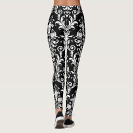Leggings Blanco Sobre Bañera Floral Negra Damasco