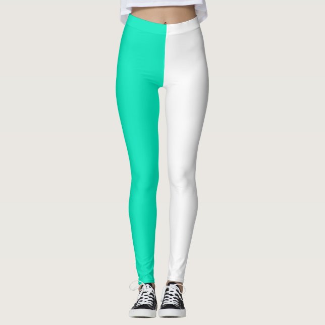 Leggings Blanco Verde azulado Turquesa Dos Tonos Medio Dise (Anverso)