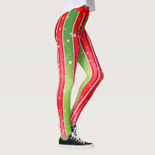 Leggings Blanco verde rojo brillante con franjas verticales