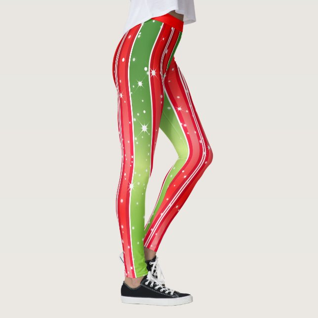 Leggings Blanco verde rojo brillante con franjas verticales (Derecha)