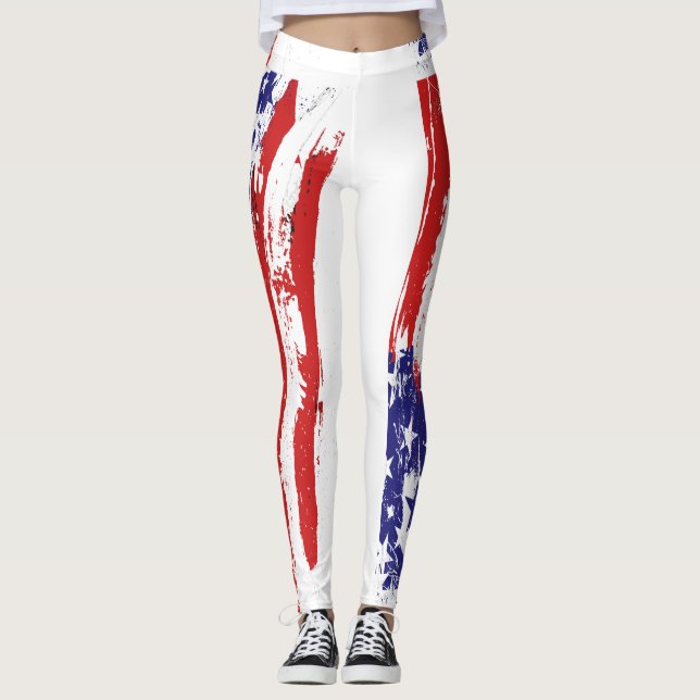 Leggings Blanco y azul rojo, patriota, libertad, bandera es (Anverso)