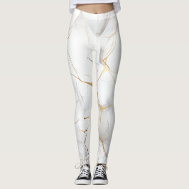 Leggings Blanco y dorado modernos con marmol