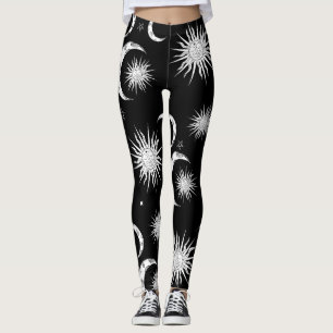 Leggings Blanco y negro caprichoso sol luna y estrellas
