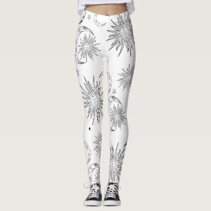 Leggings Blanco y negro caprichoso sol luna y estrellas