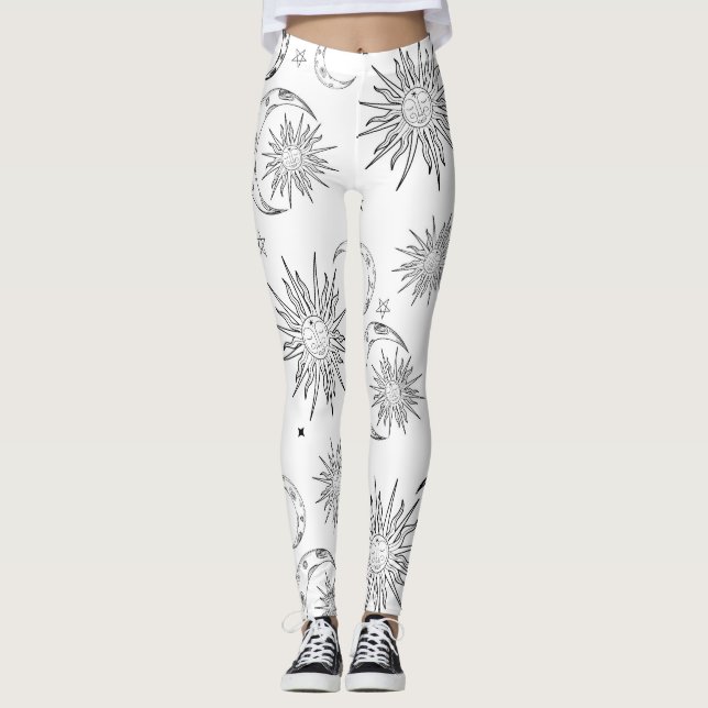 Leggings Blanco y negro caprichoso sol luna y estrellas (Anverso)