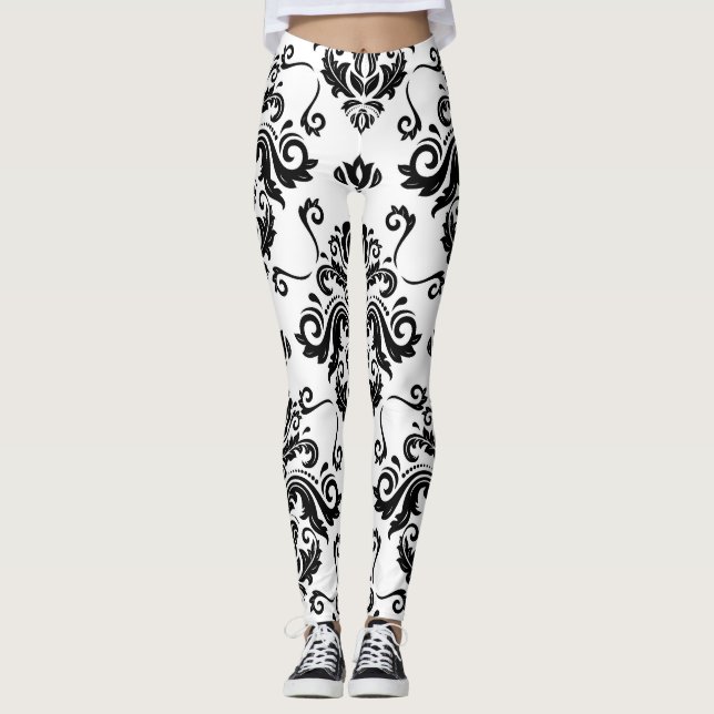 Leggings Blanco y negro oriental: Textura clásica (Anverso)