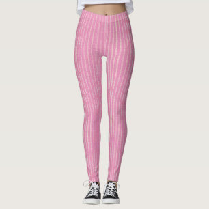 Leggings Blanco y rosa, franjas de estampado rosa claro