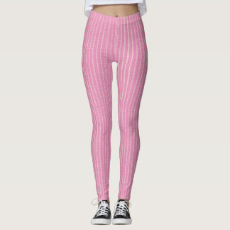 Leggings Blanco y rosa, franjas de estampado rosa claro