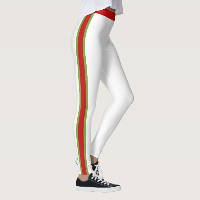 Leggings Blanco y verde rojo alegre y festivo (Derecha)
