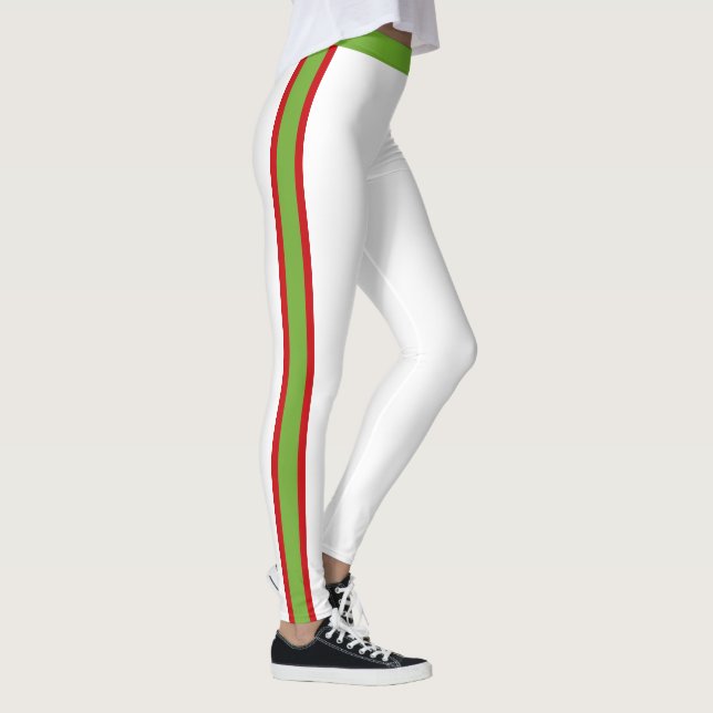 Leggings Blanco y verde rojo alegre y festivo (Derecha)