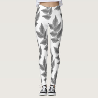 Leggings blancos con hojas de plantas color gris