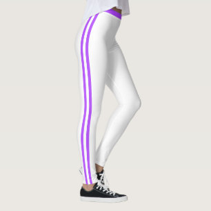 Leggings Blancos con Rayas Laterales Moradas Depor