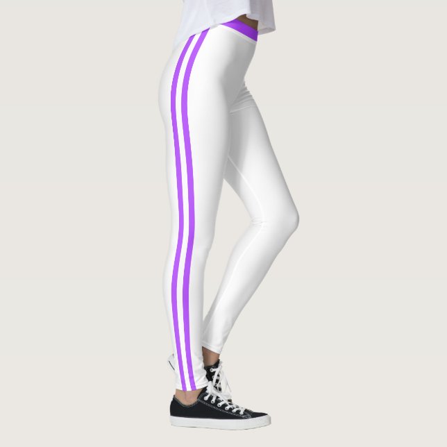Leggings Blancos con Rayas Laterales Moradas Depor (Derecha)