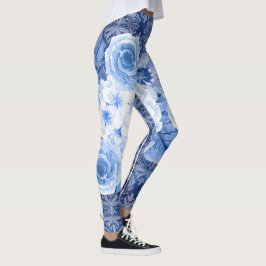 Leggings ¡Blossom en estilo! Impresión de flor azul de moda