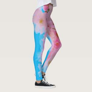 Leggings Blossom rosa cielo azul de las piernas de yoga