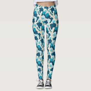 Leggings Blue Abstract Ocean Floor Patrón costero