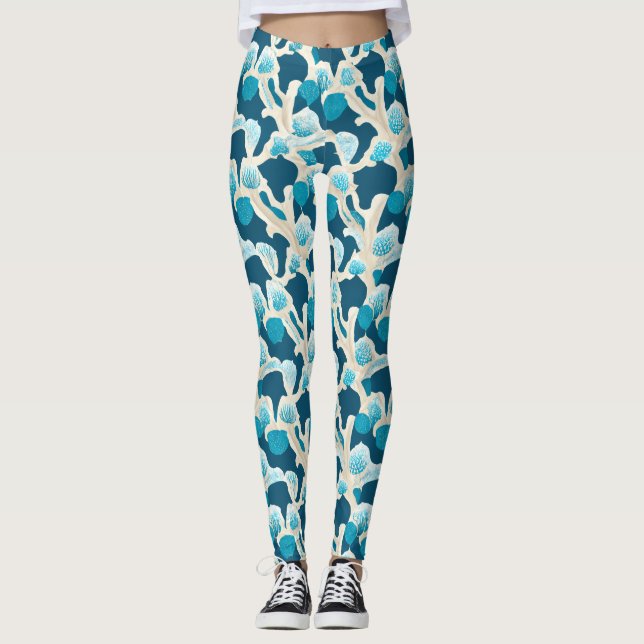 Leggings Blue Abstract Ocean Floor | Patrón costero (Anverso)