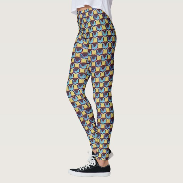 Leggings Blue & Amber Abstract Geometric Grid Pattern 1310 (Izquierda)