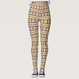 Leggings Blue and black tribal patterns on khaki coloured