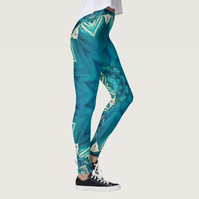 Leggings Blue Aqua Mandala Rosette Retro Hippie (Derecha)