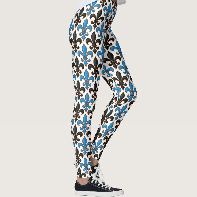Leggings Blue Black Baroque Fleur-de-lis Pattern Design  (Subido por el creador)