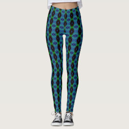 Leggings Blue Black Green Geometric Deco Gym Yoga Fitness