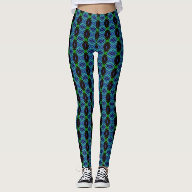 Leggings Blue Black Green Geometric Deco Gym Yoga Fitness (Anverso)