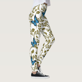 Leggings Blue butterfly gold garden