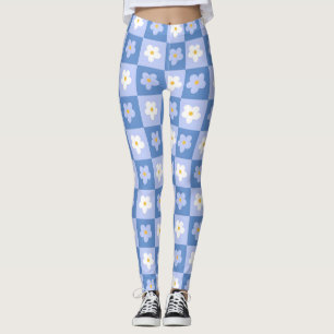 Leggings Blue Checkerboard Daisy Retro