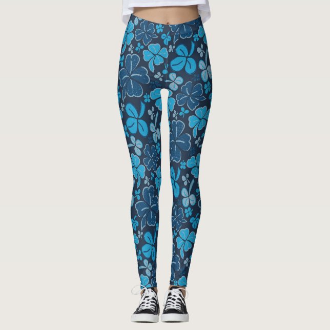 Leggings Blue Clover Shamrock Pattern St. Patrick's Day (Anverso)