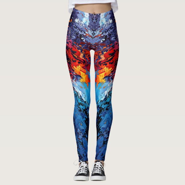 Leggings Blue Ember Blue Red Contemporary Resumen Arte (Anverso)