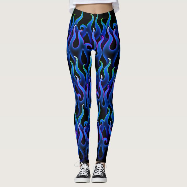 Leggings Blue Fire Electric Flames disfraz de Halloween (Anverso)