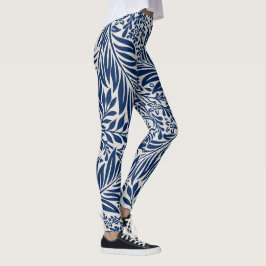 Leggings blue floral pattern with diverse leaves & blossoms