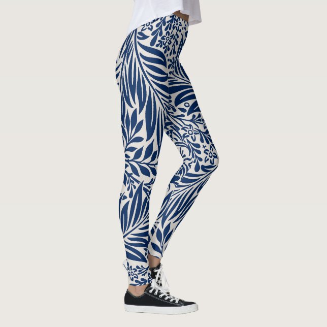 Leggings blue floral pattern with diverse leaves & blossoms (Derecha)