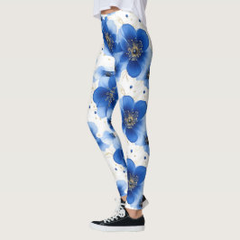 Leggings Blue Floral Pattern with Gold Accents