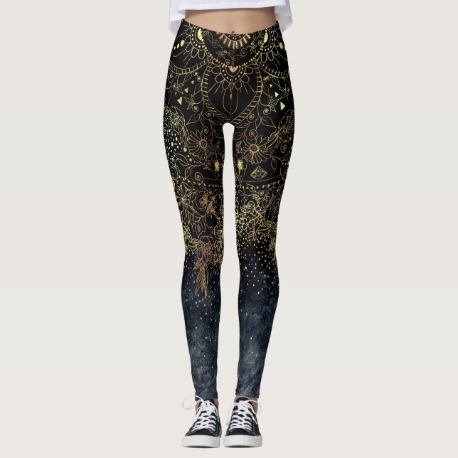 Leggings Blue Gold Mandala Floral (Anverso)