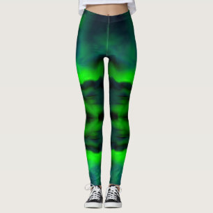 Leggings Blue Green Northern Lights Resumen Patrón de Arte