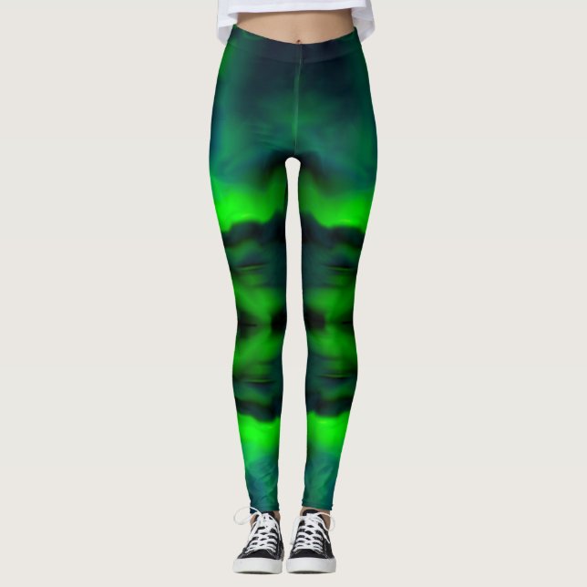Leggings Blue Green Northern Lights Resumen Patrón de Arte (Anverso)